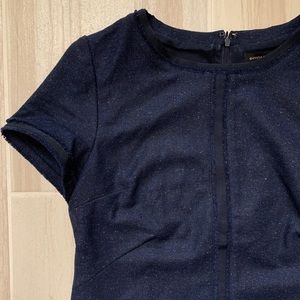 banana republic navy blue wool knit short sleeve blouse with fringe